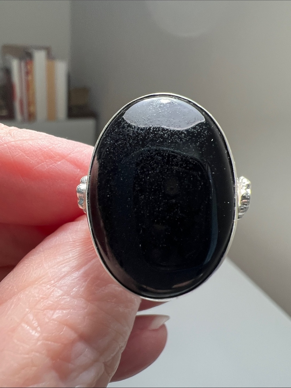 Sterling Silver Black Oval Statement Ring - Heirloom - Vintage